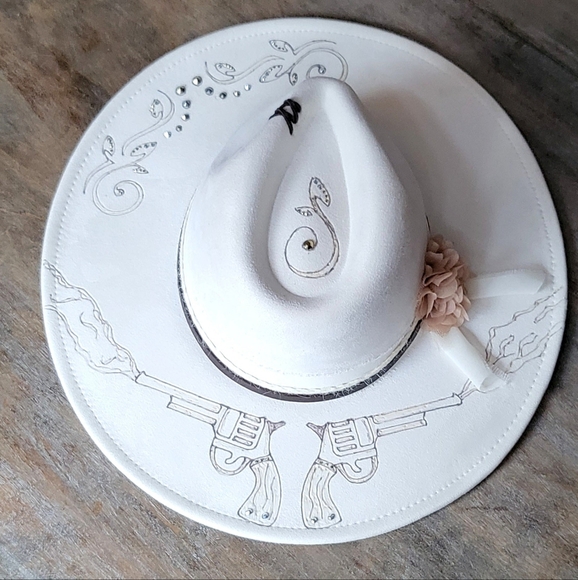 NWT Ivory burned fedora cowboy hat with studs main image 5